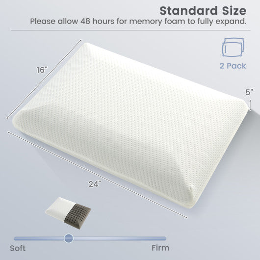 2 Pieces Bamboo Charcoal Memory Foam Pillow for Pain Relief Sleeping