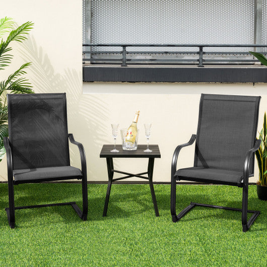 2 Pieces C-Spring Motion Patio Dining Chairs with Breathable Fabric-Black