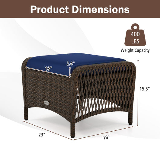 Set of 2 Outdoor Patio PE Wicker Ottomans with Removable Cushions-Navy