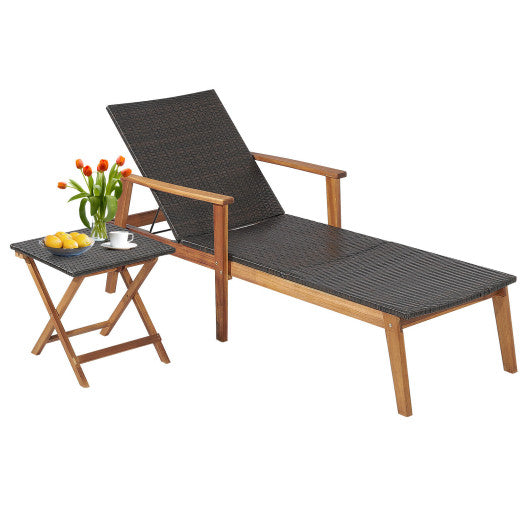 Patio Chaise Lounge and Table Set with 4-Level Adjustable Backrest