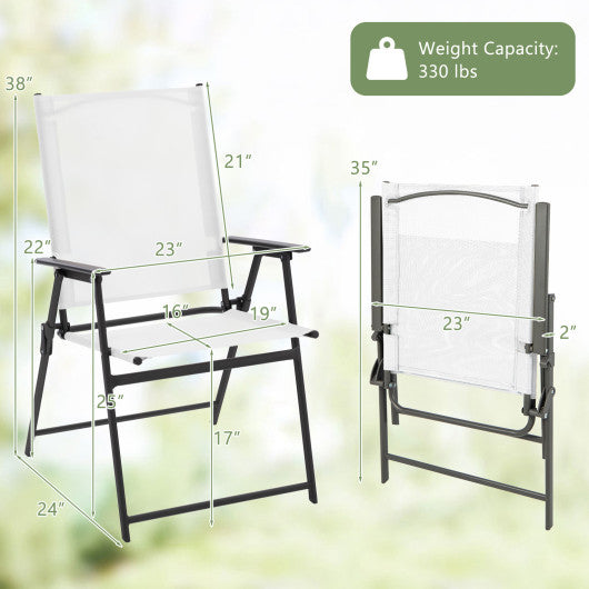 2 Pieces Patio Folding Chairs with Armrests for Deck Garden Yard-White
