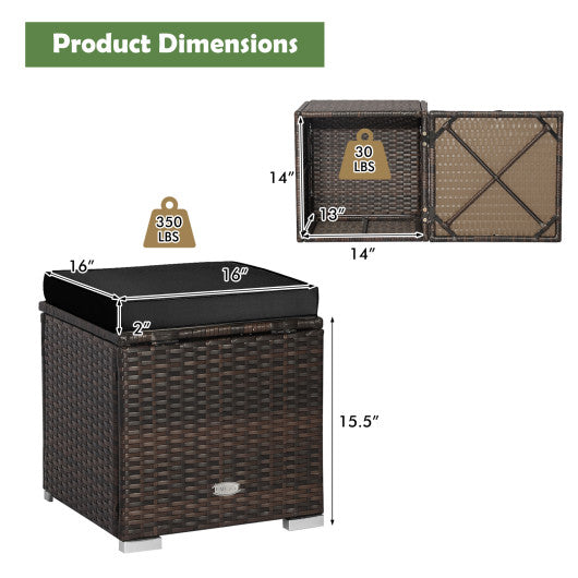 2 Pieces Patio Ottoman with Hidden Storage Space-Black