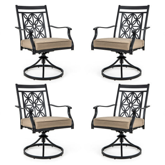 2 Pieces Patio Swivel Chairs with Blossom Pattern Backrest and Cushions-Black