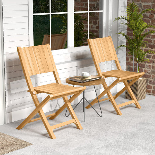 2 Pieces Teak Wood Outdoor Dining Chairs with Slatted Seat