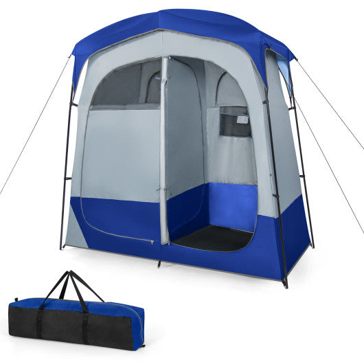 2 Rooms Oversize Privacy Shower Tent with Removable Rain Fly and Inside Pocket-Blue
