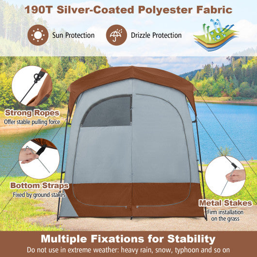 2 Rooms Oversize Privacy Shower Tent with Removable Rain Fly and Inside Pocket-Brown