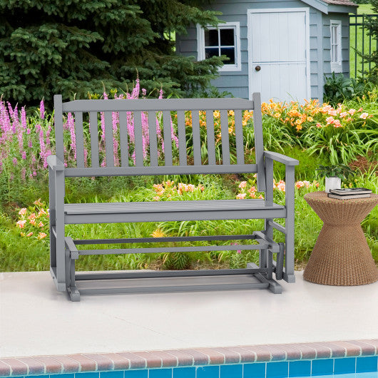 2 Seats Outdoor Glider Bench with Armrests and Slatted Seat-Gray