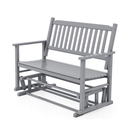 2 Seats Outdoor Glider Bench with Armrests and Slatted Seat-Gray