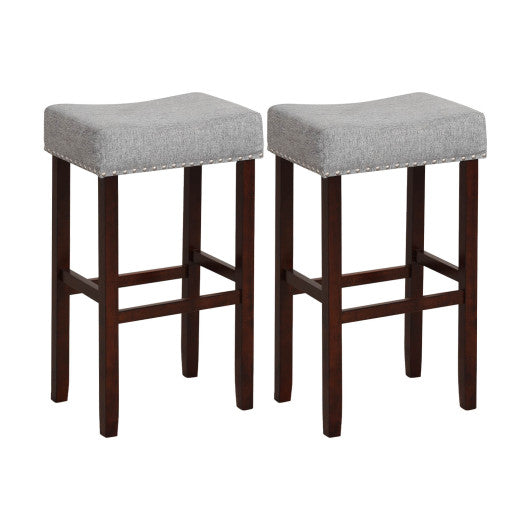 29 Inch Set of 2 Height Upholstered Bar Stool with Solid Rubber Wood Legs and Footrest-Gray