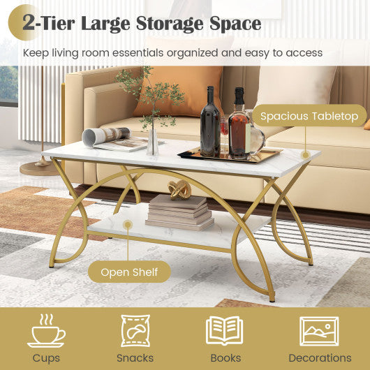 2-Tier Coffee Table Gold Rectangle for Living Room-Golden