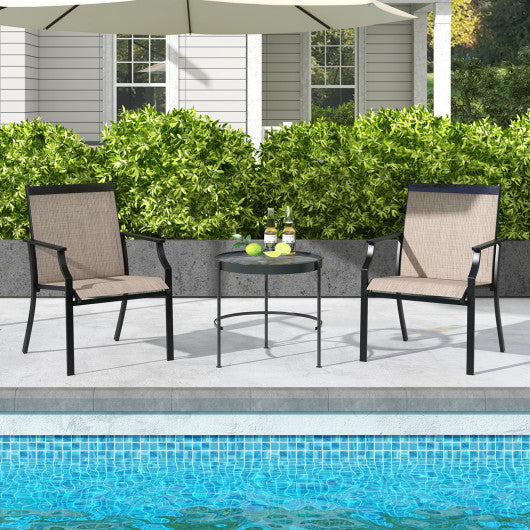 2 Piece Patio Dining Chairs Large Outdoor Chairs with Breathable Seat and Metal Frame-Brown