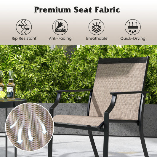 2 Piece Patio Dining Chairs Large Outdoor Chairs with Breathable Seat and Metal Frame-Brown