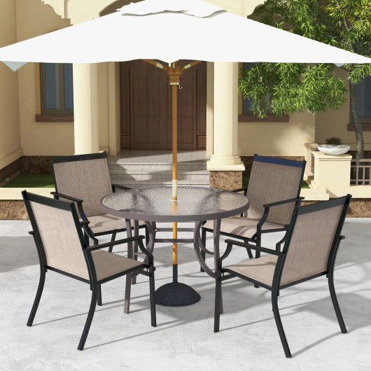 2 Piece Patio Dining Chairs Large Outdoor Chairs with Breathable Seat and Metal Frame-Brown