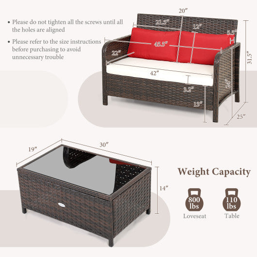 2 Pieces Cushioned Patio Rattan Furniture Set