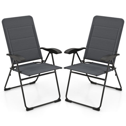 2 Pieces Outdoor Folding Patio Chairs with Adjustable Backrests for Bistro and Backyard-Gray