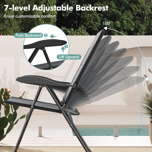 2 Pieces Outdoor Folding Patio Chairs with Adjustable Backrests for Bistro and Backyard-Gray