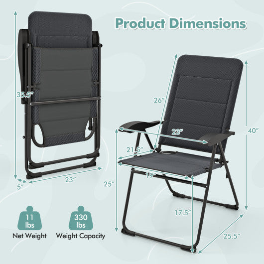 2 Pieces Outdoor Folding Patio Chairs with Adjustable Backrests for Bistro and Backyard-Gray
