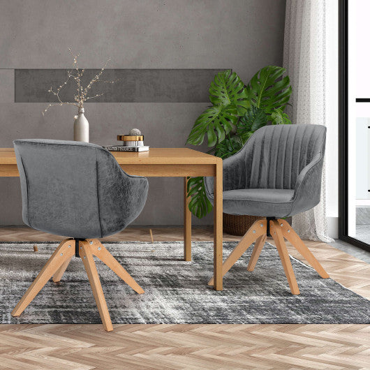 Modern Leathaire Set of 2 Swivel Accent Chair with Beech Wood Legs-Gray