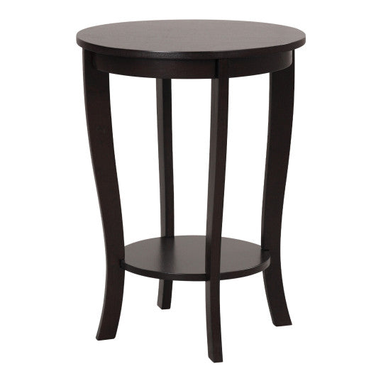 2-tier Round End Table with Solid Wood Legs-Espresso