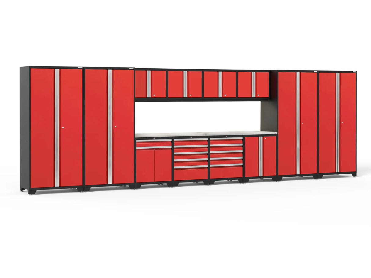 Pro Series 14 Piece Cabinet Set with Lockers, Base, Wall, Tool Drawer, Multi-Function Cabinets and 56 In. Worktop