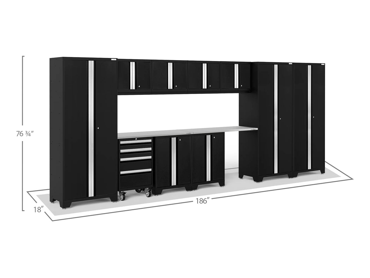 Bold Series 12 Piece Cabinet Set with Tool, Base, Wall Cabinets and 3 Lockers