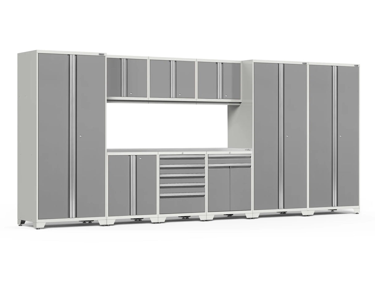 Pro Series 10 Piece Cabinet Set with Lockers, Tool Drawer Cabinet and 84 In. Worktop