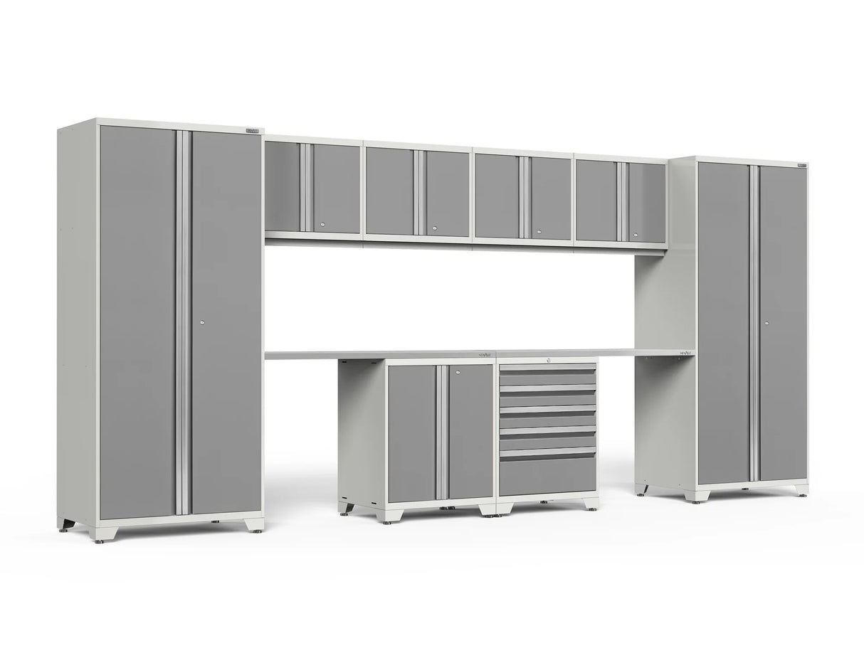 Pro Series 10 Piece Cabinet Set with Locker, Base, Tool Drawer Cabinet and 56 In. Worktop