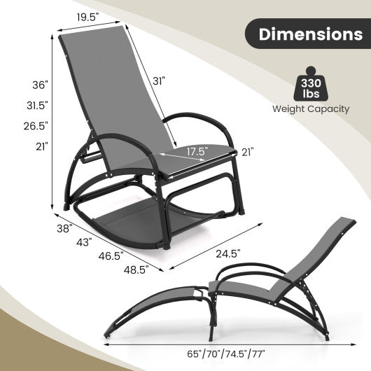 2-in-1 Outdoor Rocking Chair with 4-Position Adjustable Backrest for Patio Porch Poolside-Gray