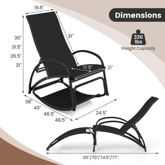 2-in-1 Outdoor Rocking Chair with 4-Position Adjustable Backrest for Patio Porch Poolside-Black