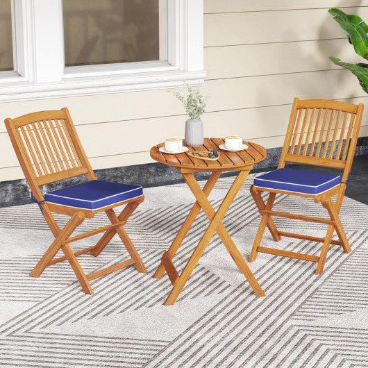 Outdoor Folding Chairs with Seat Cushions Set of 2-Navy