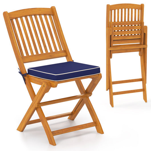 Outdoor Folding Chairs with Seat Cushions Set of 2-Navy