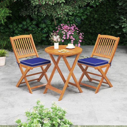 Outdoor Folding Chairs with Seat Cushions Set of 2-Navy