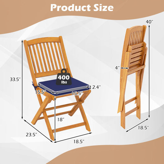 Outdoor Folding Chairs with Seat Cushions Set of 2-Navy