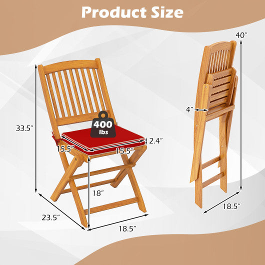 Outdoor Folding Chairs with Seat Cushions Set of 2-Red