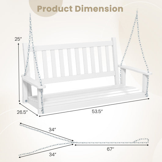 2-Person Wooden Outdoor Porch Swing with 500 lbs Weight Capacity-White
