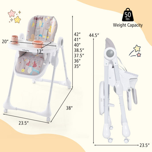 3-In-1 Convertible Highchair with Adjustable Height and 5-Point Safety Belt and Lockable Wheels-Gray