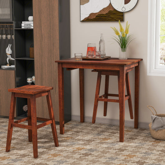 3-Piece Bar Table Set with Pub Table and 2 Saddle Stools-Espresso
