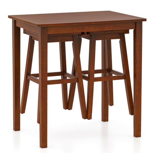 3-Piece Bar Table Set with Pub Table and 2 Saddle Stools-Espresso