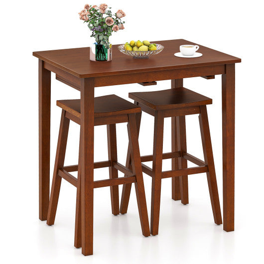 3-Piece Bar Table Set with Pub Table and 2 Saddle Stools-Espresso