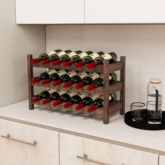 3-Tier Bamboo Freestanding Countertop Wine Bottle Organizer-Coffee