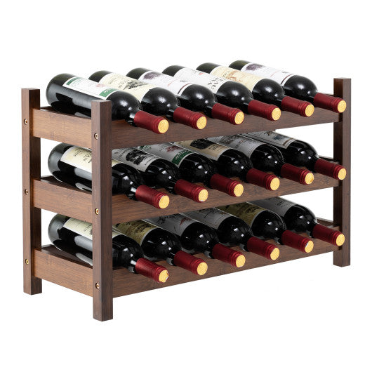 3-Tier Bamboo Freestanding Countertop Wine Bottle Organizer-Coffee