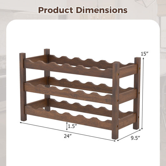 3-Tier Bamboo Freestanding Countertop Wine Bottle Organizer-Coffee