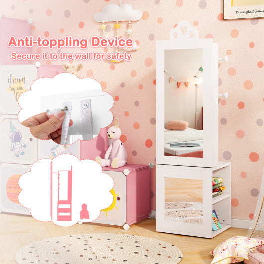 3-in-1 Freestanding Kids Jewelry Cabinet Armoire with Full Length Mirror-White