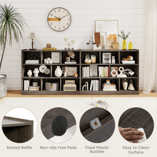 3-Tier Open Bookcase 8-Cube Floor Standing Storage Shelves Display Cabinet-Gray