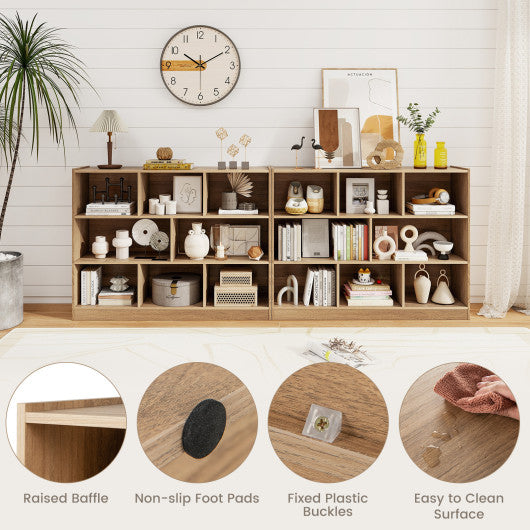 3-Tier Open Bookcase 8-Cube Floor Standing Storage Shelves-Natural