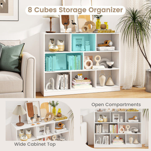 3-Tier Open Bookcase 8-Cube Floor Standing Storage Shelves Display Cabinet-White