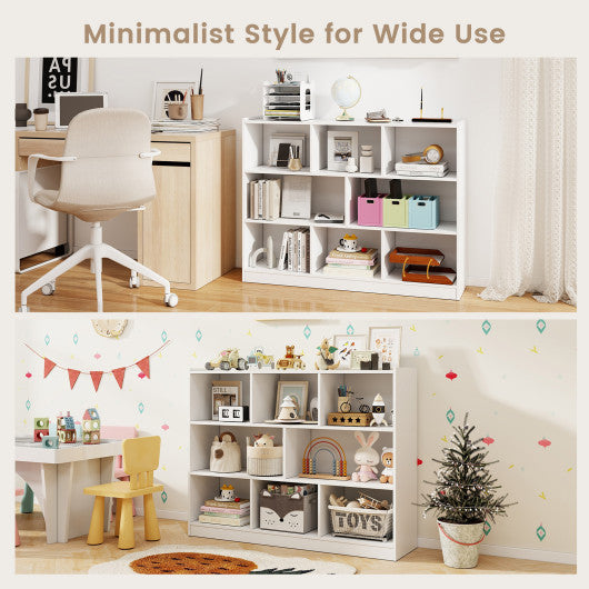 3-Tier Open Bookcase 8-Cube Floor Standing Storage Shelves Display Cabinet-White