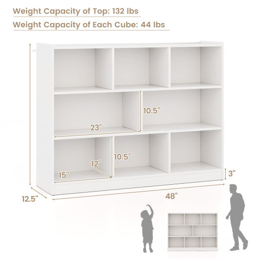 3-Tier Open Bookcase 8-Cube Floor Standing Storage Shelves Display Cabinet-White