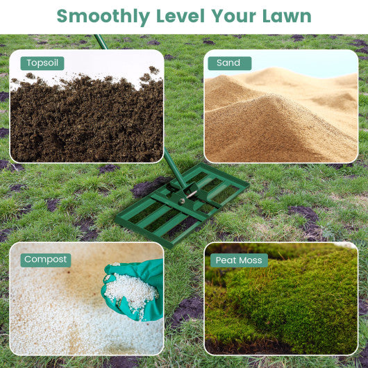 30 x 10 Inch Lawn Leveling Rake with Ergonomic Handle-Green