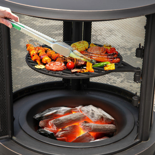 30 Inch Outdoor Fire Pit Chininea with Grill for Garden Backyard BBQ Bonfire Deck and Patio